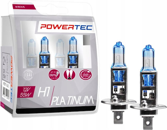 M-Tech Lamps Car & Motorcycle Powertec Platinum +130% H1 Halogen 4000K Natural White 12V 55W 2pcs