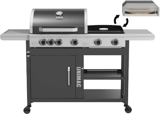 Unimac Gas Grill with Cast Iron Grate and Plate with 5 Burners 15kW and Side Burner 2.5kW
