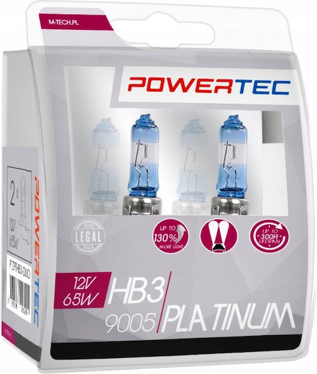 M-Tech Lamps Car & Motorcycle Powertec Platinum +130% HB3 Halogen 4000K Natural White 12V 65W 2pcs