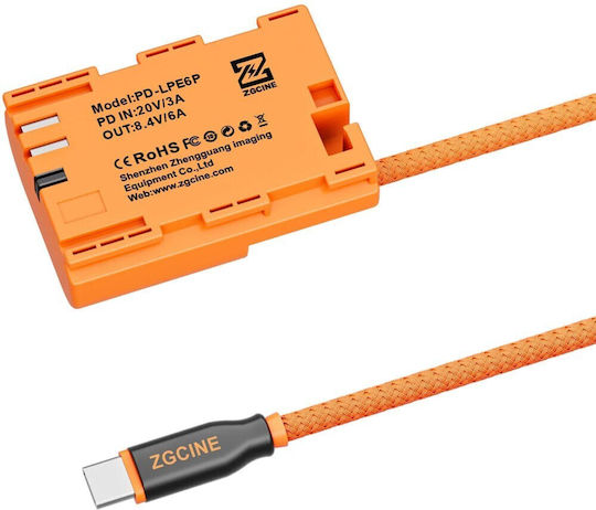 Τροφοδοτικό Zgcine Pd-lpe6p Usb-c To Lp-e6p Braided Dummy Battery Cable Συμβατό με Canon