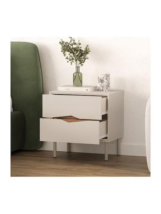 Bedside Table Marquise Wooden with Metal Legs Brown 50x35x52.3cm