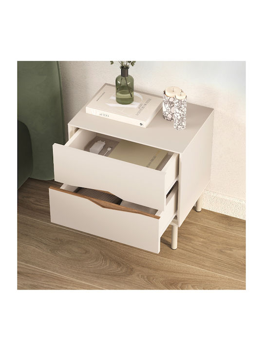 Bedside Table Marquise Wooden with Metal Legs Brown 50x35x52.3cm