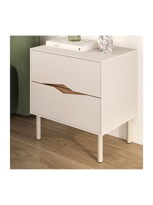 Bedside Table Marquise Wooden with Metal Legs Brown 50x35x52.3cm