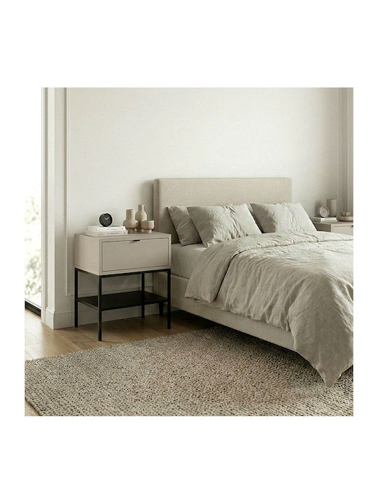 Bedside Table Melis Wooden with Metal Legs Black 45x35x56.4cm