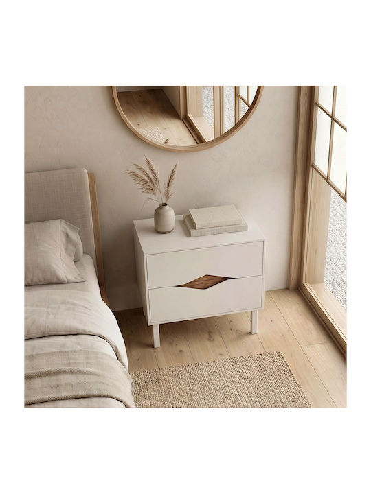 Bedside Table Marquise Wooden with Metal Legs Brown 50x35x52.3cm
