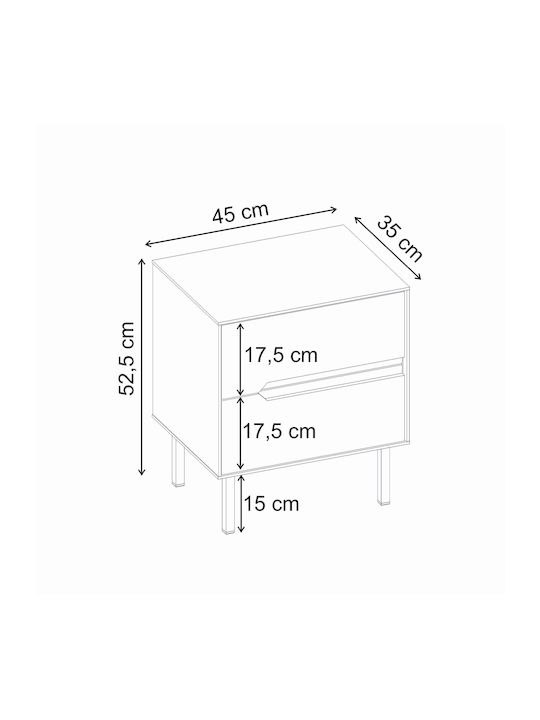 Bedside Table Arch Wooden with Metal Legs Brown 45x35x52.5cm