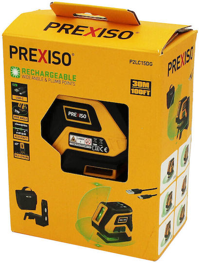 Prexiso P2LC15DG Self-Leveling Linear Laser Level Green Beam 3.7V with Working Range 25m