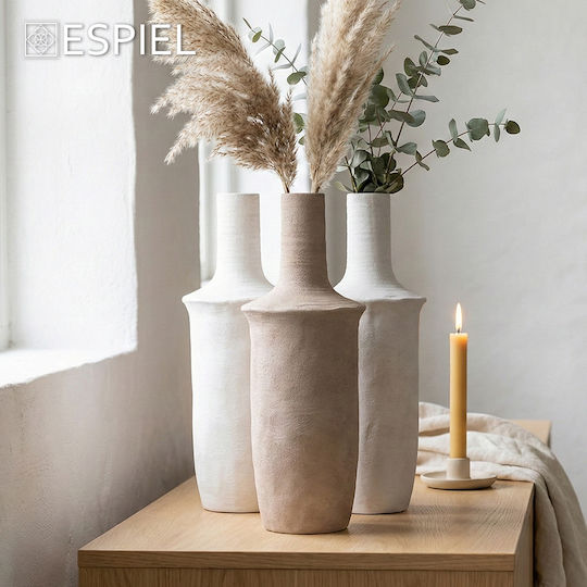 Espiel Set Decorative Ceramic Beige Vases Φ14xH33cm 2 Pieces