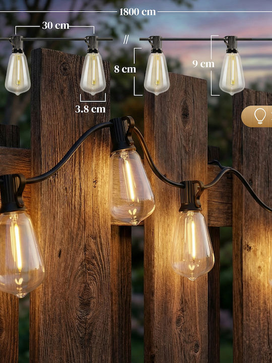 Waterproof Curtain Lights Garland Lights LED IP44 18m with 50 Lamps