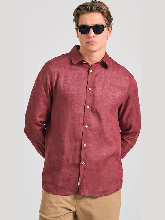 Long Sleeve Linen Shirt in Regular Fit Dark Rose