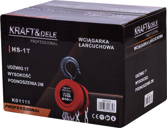 Kraft & Dele Chain Hoist 1T with Chain 2.5 m for Weight Load up to 1t Red