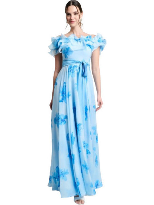 Rochie Maxi de Vară pentru Nuntă / Botez Satin Bleu