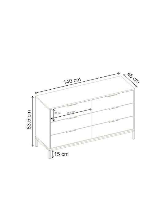 Kommode Schlafzimmer Holz Mars Walnuss 140x45x83,5cm