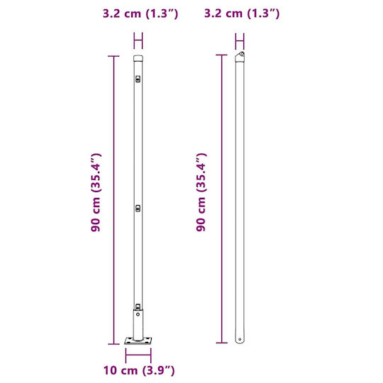 vidaXL Στύλος Περίφραξης Κήπου από Ατσάλι 3.2x90εκ. 7τμχ Ασημί