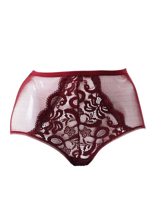 Talie înaltă Femeie Slip cu Dantelă Burgundy