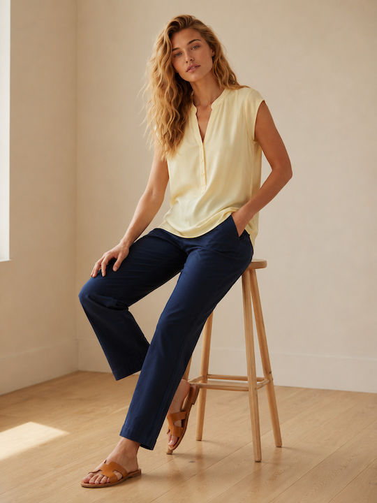 Women's Sleeveless Blouse with V Neckline Yellow