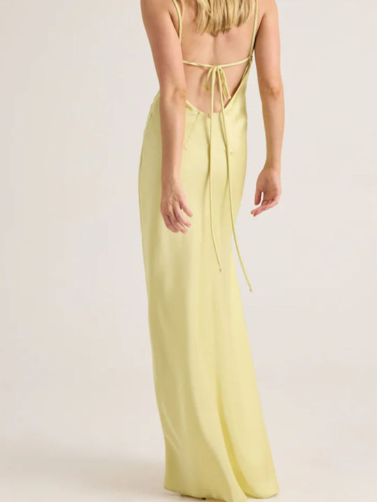 Summer Maxi Evening Slip Dress Satin with Mesh Yellow