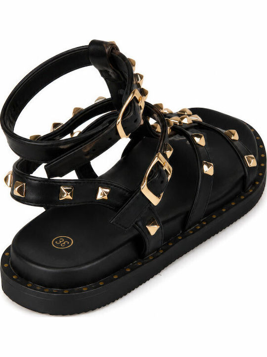 Flache Sandalen Für Damen Gladiator Schwarz