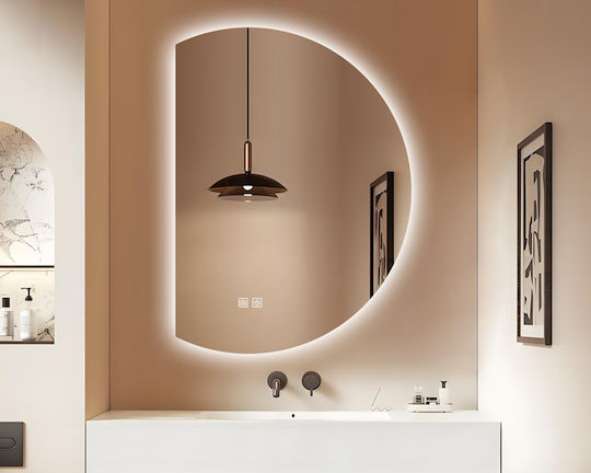 Futura Полукръгло Огледало за Баня LED Touch 60x80cm Бял