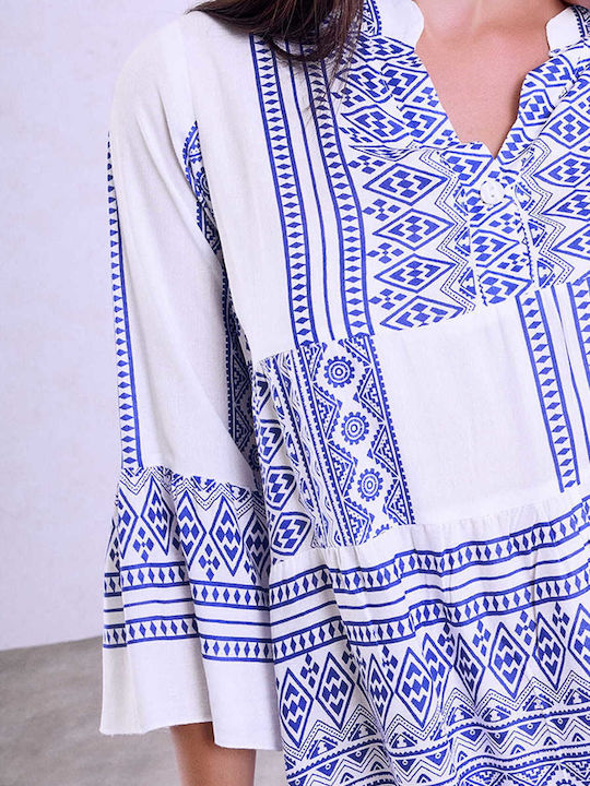 Celestino Women's Printed Loose Fit Blue Kaftan Dress