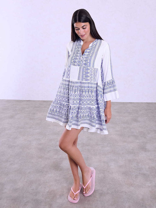 Celestino Women's Printed Loose Fit Blue Kaftan Dress