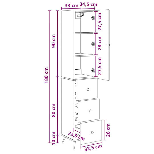 vidaXL Bathroom Column Cabinet Floor M34.5xL34.5xH90cm Sonoma