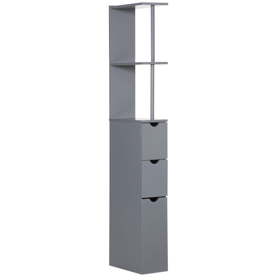 HomCom 834-114GY Badezimmer-Säulenschrank Wandhängeschrank 15x33x136.8cm Grau
