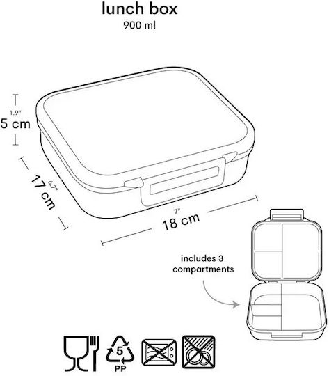 A Little Lovely Company Plastic Kids' Food Container Dinosaurs 0.9lt 18 x 17 x 5cm