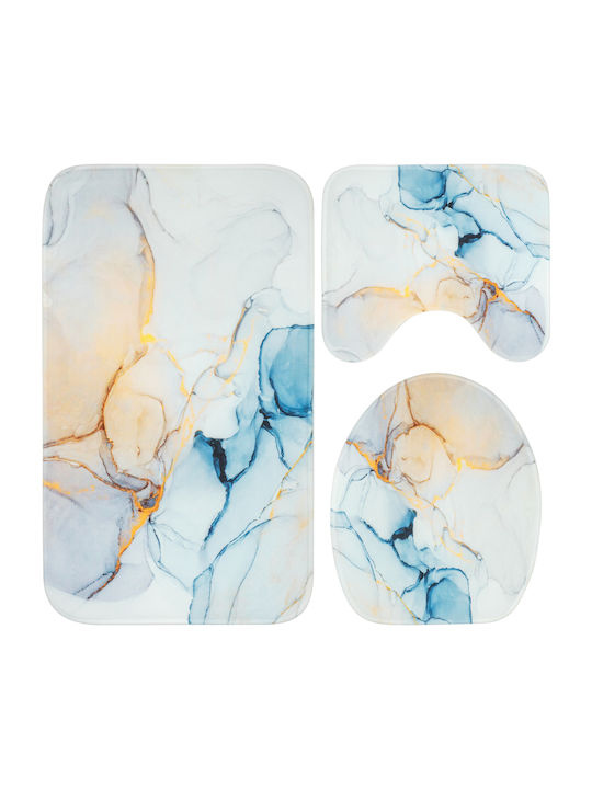 Non-Slip Bath Mats Set Toilet BlueAbstract2 Blue 3pcs