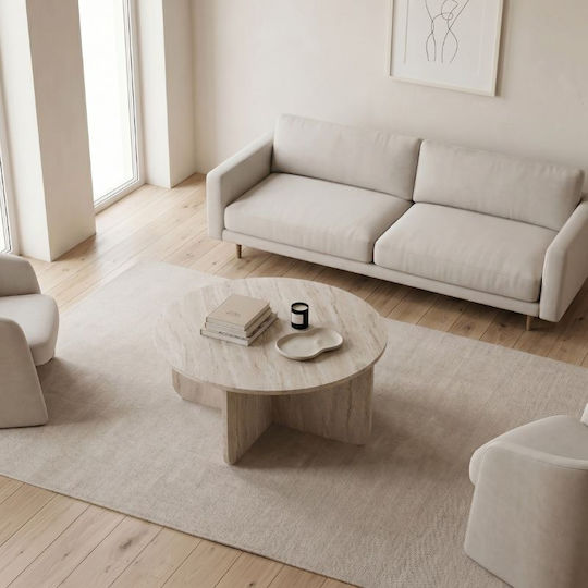 Round Central Coffee Table Hillary Wooden Travertine L80xW80xH38cm