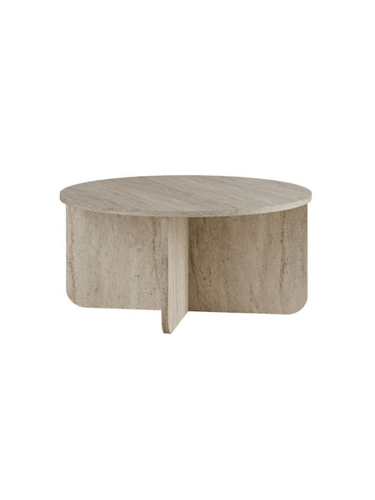 Rundes Zentral Kaffeetisch Hillary Holz Travertin M80xL80xH38cm