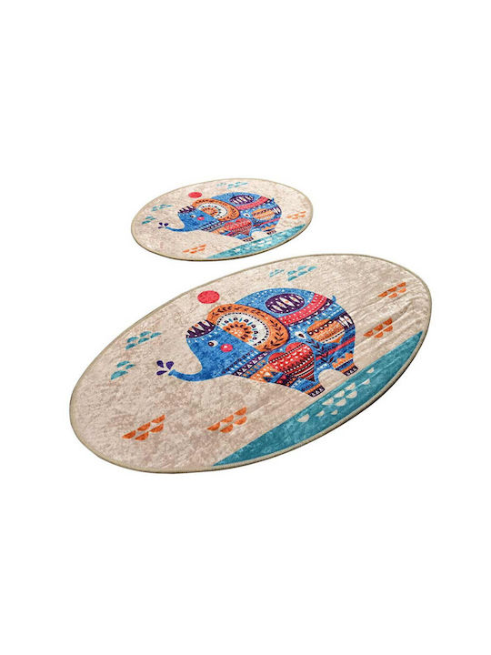 Chilai Home Rutschfest Set Badematten Synthetisch,Polyester/Cotton/Leather Oval 359CHL2395 Mehrfarbig 2Stück