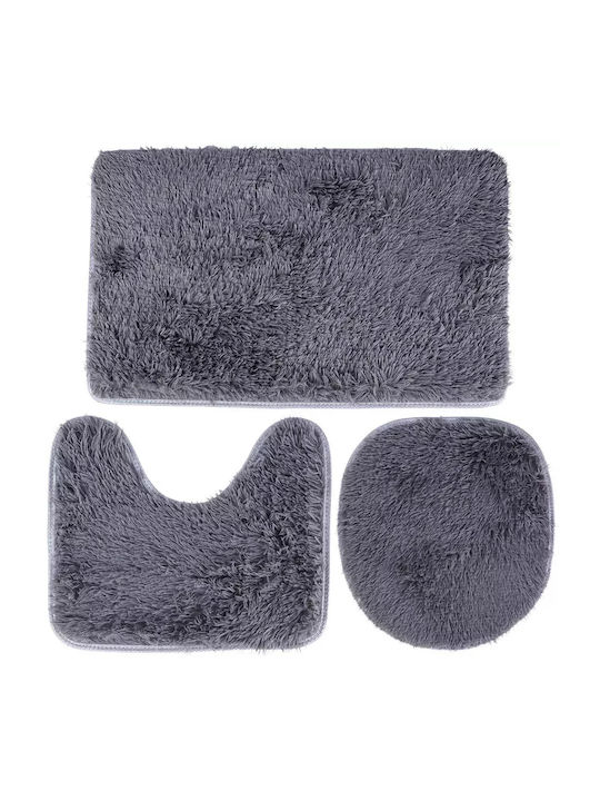 Vilde Antiderapant Set Covorașe de Baie Toaletă 569702 Gri 3buc