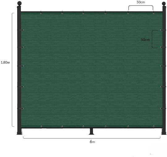 Grasher Правоъгълна Мрежа за Сянка Сива с Халки 1.8x6m 160gr/m²