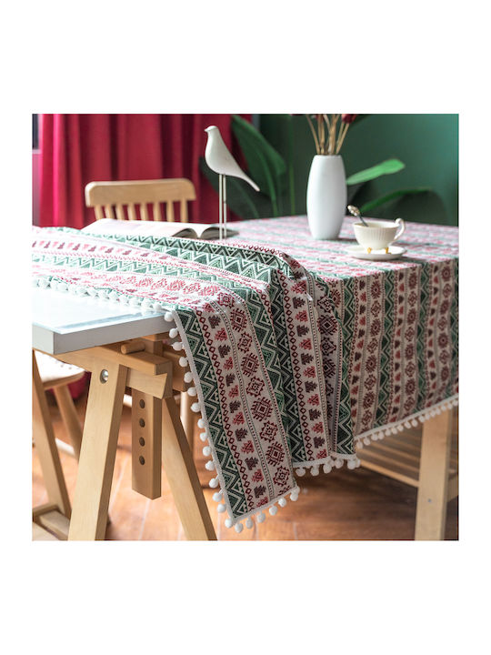 FRIPIA Fripia Leinen Tischdecke Mit Stickerei Weiß 140x200cm