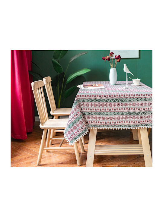 FRIPIA Fripia Leinen Tischdecke Mit Stickerei Weiß 140x200cm