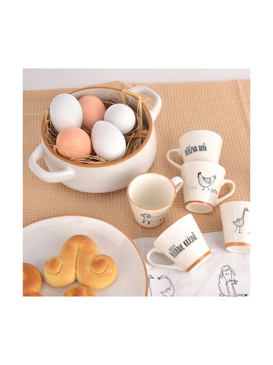 Orion Round White Ceramic Serving Bowl with Diameter 21cm