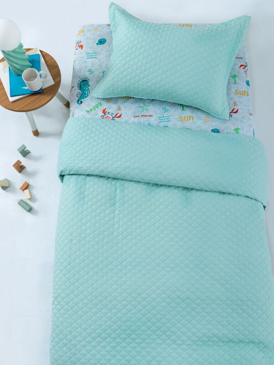 Palamaiki Set Paturi & Cuverturi Pat Superdublu Microfibra Albastru Aqua 220x240cm 3 Bucăți