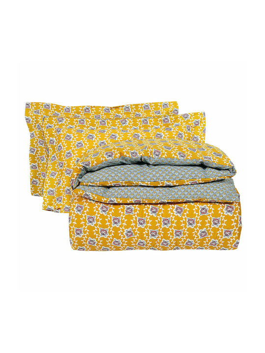Das Home 5402 Coverlet Queen Size from Cotton & Polyester Light Blue / Ochra 220x240cm