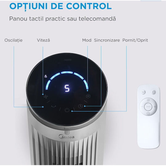 Midea Вентилатор Кула 40W с Дистанционно Бял