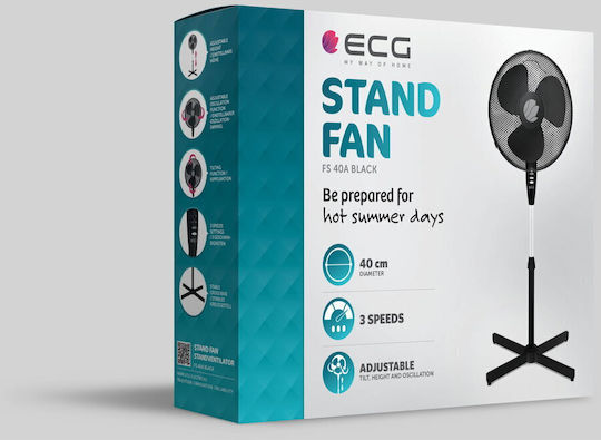 ECG FS 40A Ανεμιστήρας Ορθοστάτης 50W Διαμέτρου 40cm Μαύρος
