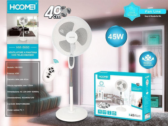 Hoomei Ανεμιστήρας Ορθοστάτης 45W Διαμέτρου 40cm με Τηλεχειριστήριο Λευκός