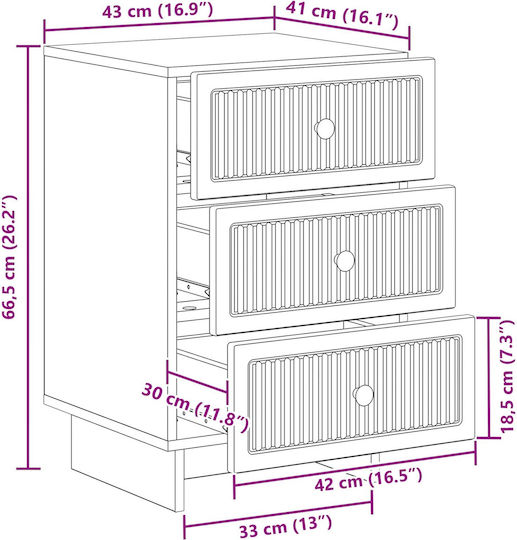 Нощно Шкафче Дървено с Метални Крака Черно 43x41x66.5см