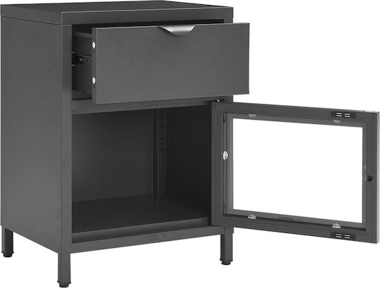 Metal Bedside Table With Gray Glass Surface 40x30x54.5cm