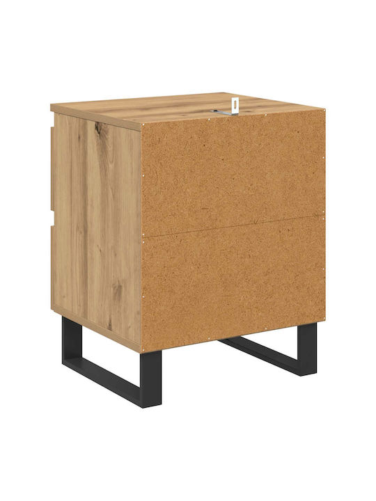 Κομοδίνο Ξύλινο με Μεταλλικά Πόδια Μπεζ 40x35x50cm
