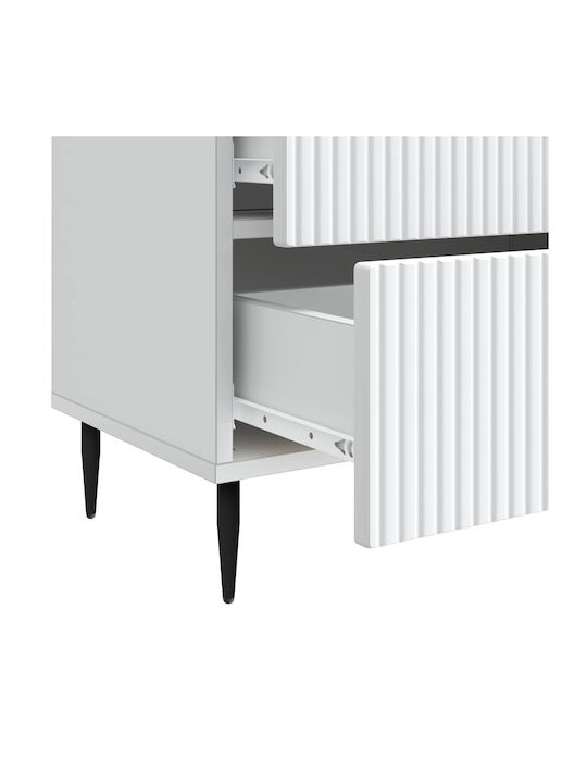 Κομοδίνο Ξύλινο με Μεταλλικά Πόδια Λευκό 62x34.5x47.5cm