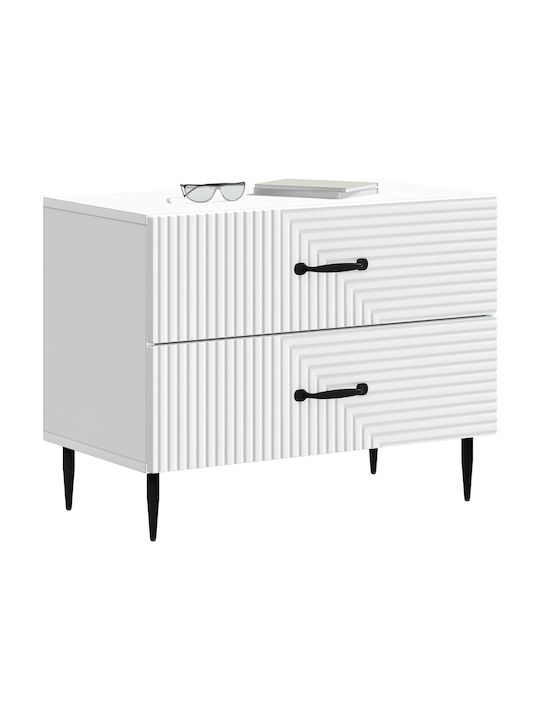 Κομοδίνο Ξύλινο με Μεταλλικά Πόδια Λευκό 62x34.5x47.5cm