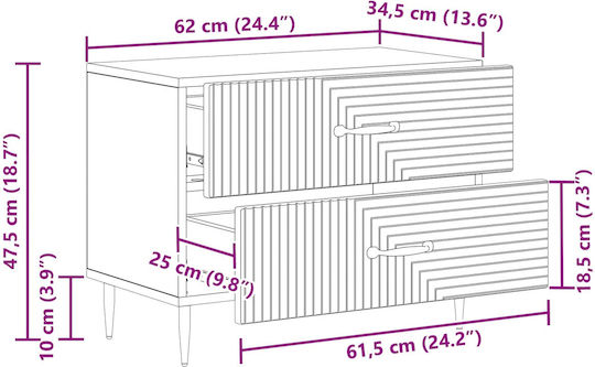 Нощно Шкафче Дървено с Метални Крака Бяло 62x34.5x47.5см