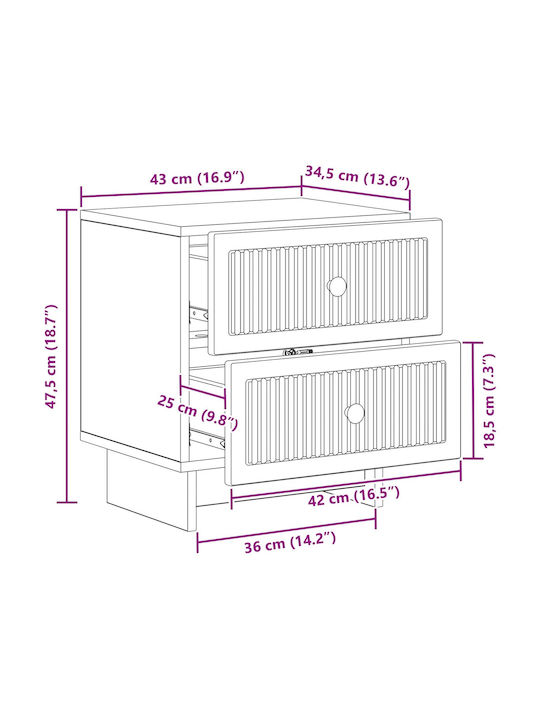 White Wooden Bedside Table 43x34.5x47.5cm