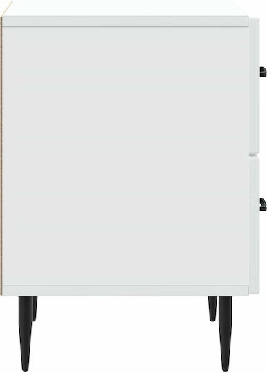 Wooden Bedside Table with Metal Legs White 43x34.5x47.5cm
